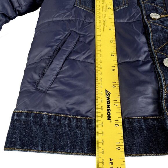 GAP Denim Puffer Jacket Boys M – Quilted Colorblock Denim & Nylon Retro Trucker - Picture 8 of 11